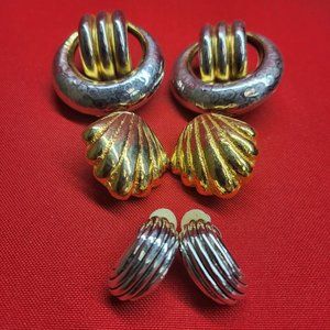 Vintage Clip Earrings Metal Gold Tone Silver Tone Set of 3